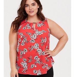 ORANGE FLORAL METAL KEYHOLE GEORGETTE TANK